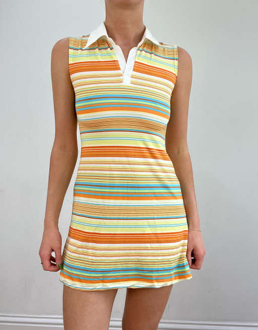 Vintage stripe collared dress in orange
