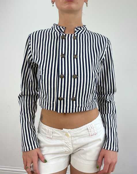 Vintage stripe cropped jacket in white - view 1