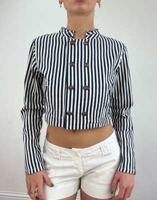 Vintage stripe cropped jacket in white