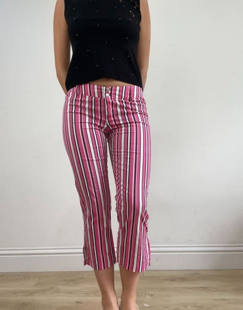 Vintage stripe print capri trousers in pink - view 1