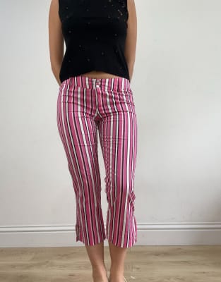 Vintage stripe print capri trousers in pink