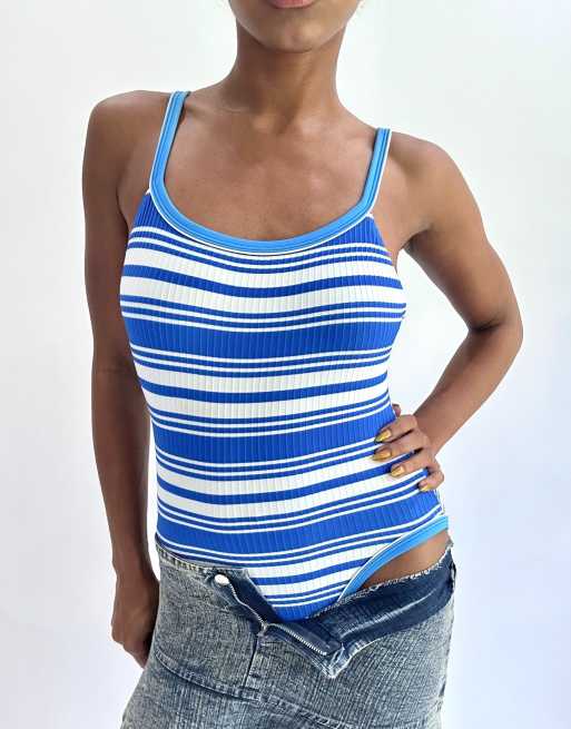Vintage stripe swimsuit in blue, 3 of 4