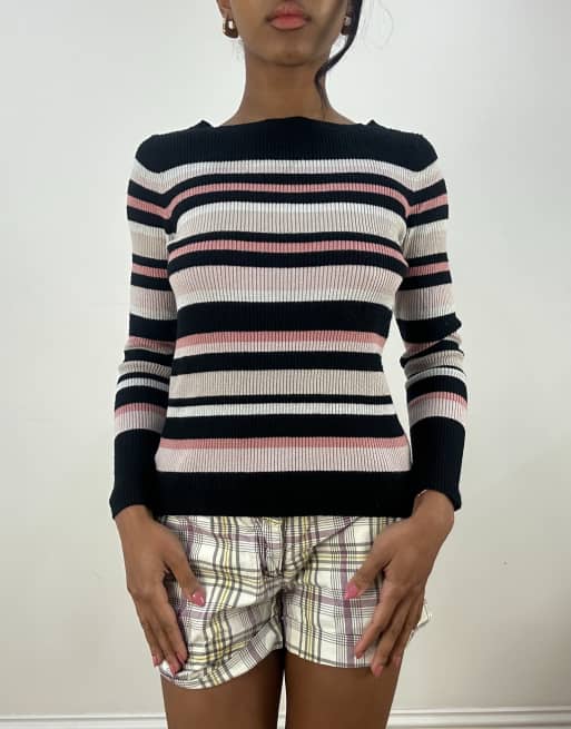 Vintage striped boat neck striped jumper in black