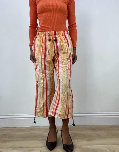 Vintage striped cropped trousers in orange - view 1