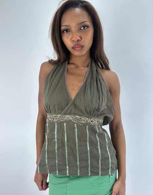 Vintage striped halterneck top in green