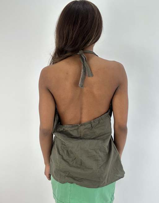 Vintage striped halterneck top in green, 2 of 4