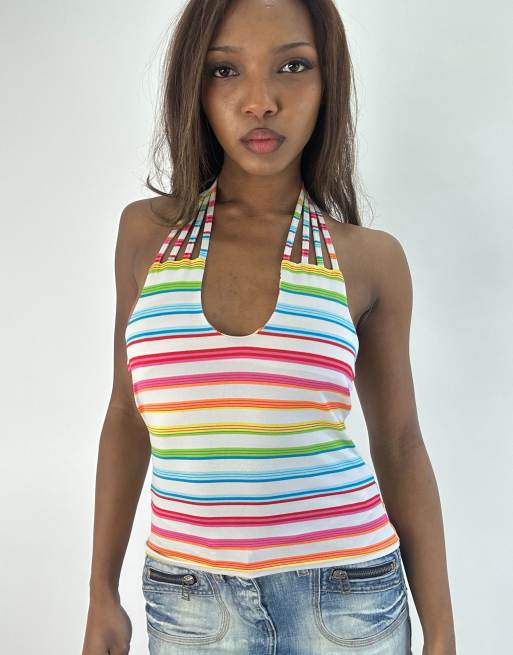 Vintage striped  halterneck top in multicolour