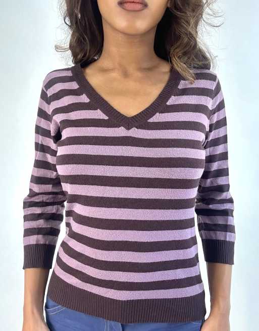 Vintage striped jumper in purple, 3 of 4