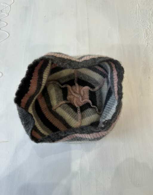 Vintage striped knit hat in grey and pink, 2 of 4
