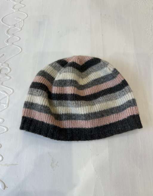 Vintage striped knit hat in grey and pink, 3 of 4