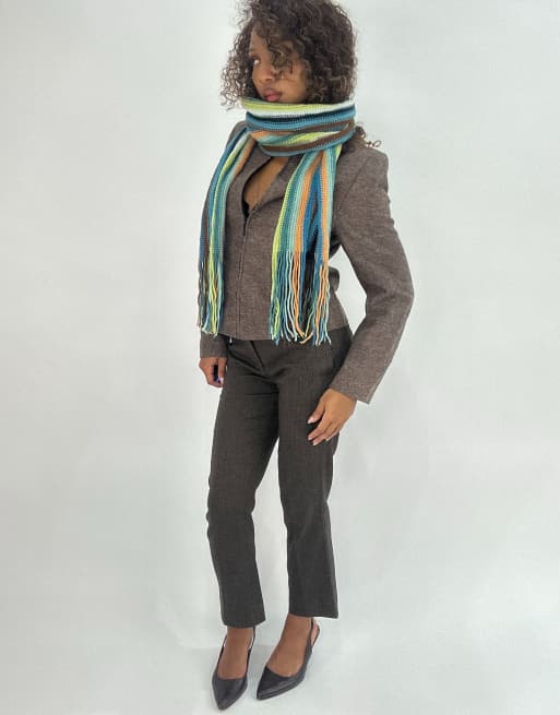 Vintage striped knit scarf in green, 4 of 4