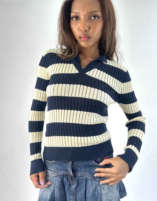 Vintage striped knit top in navy