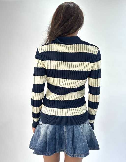 Vintage striped knit top in navy, 2 of 4