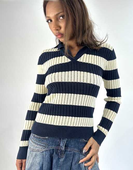 Vintage striped knit top in navy, 4 of 4