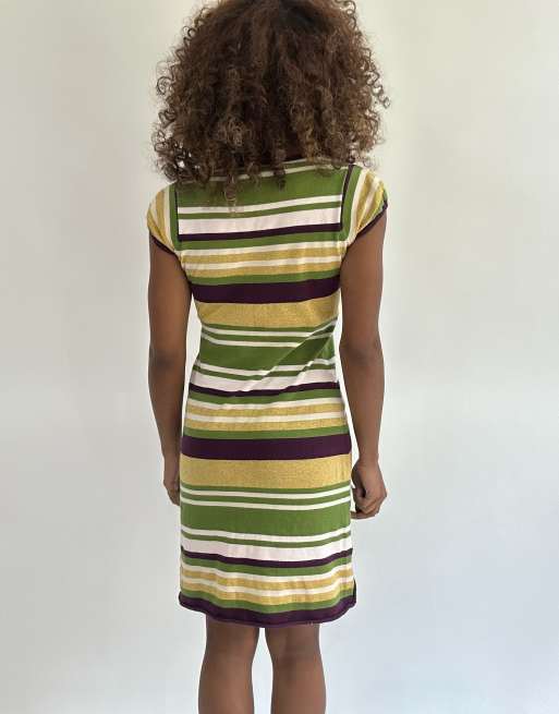 Vintage striped midi dress in green, 2 of 4