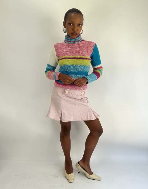 Vintage striped roll neck jumper in pink and blue - view 1
