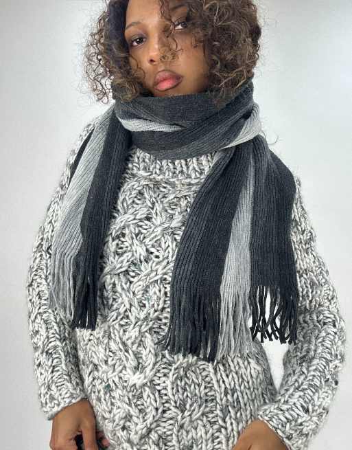 Vintage striped tassel scarf in grey