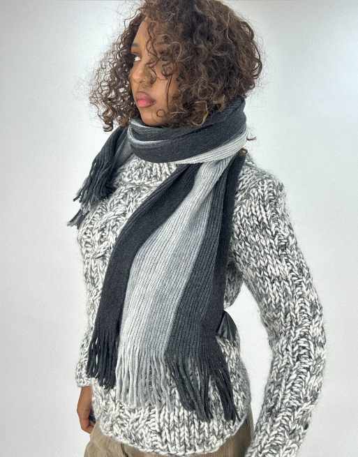 Vintage striped tassel scarf in grey, 2 of 4