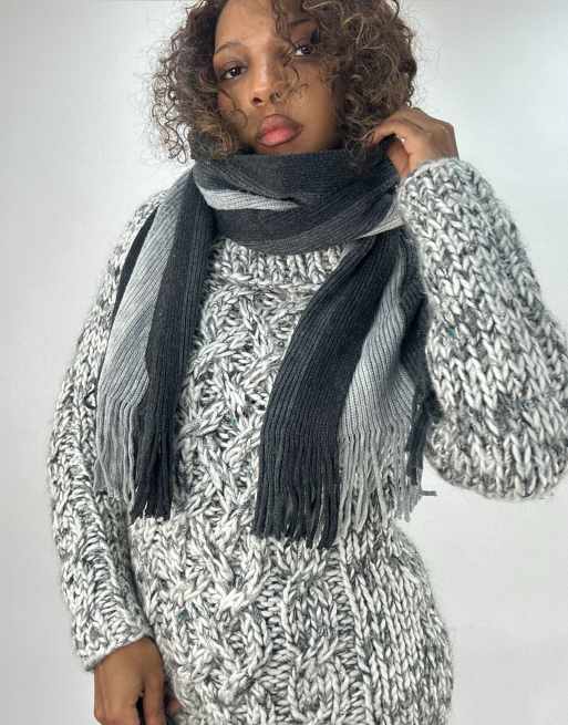 Vintage striped tassel scarf in grey, 4 of 4