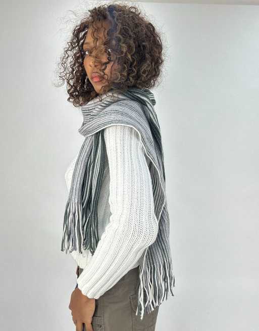 Vintage striped tassel scarf in grey, 4 of 4
