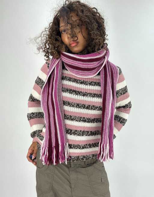 Vintage striped tassel scarf in pink