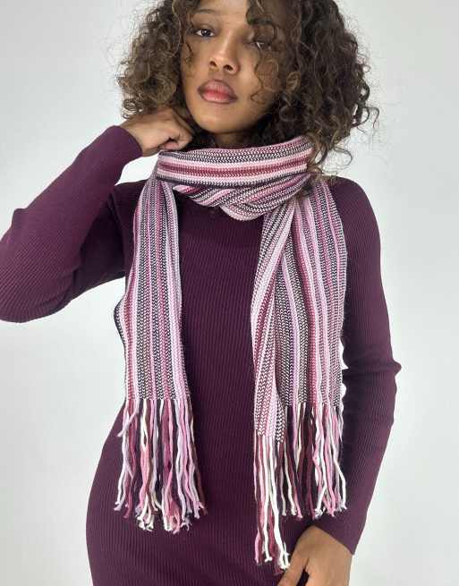 Vintage striped tassel scarf in pink