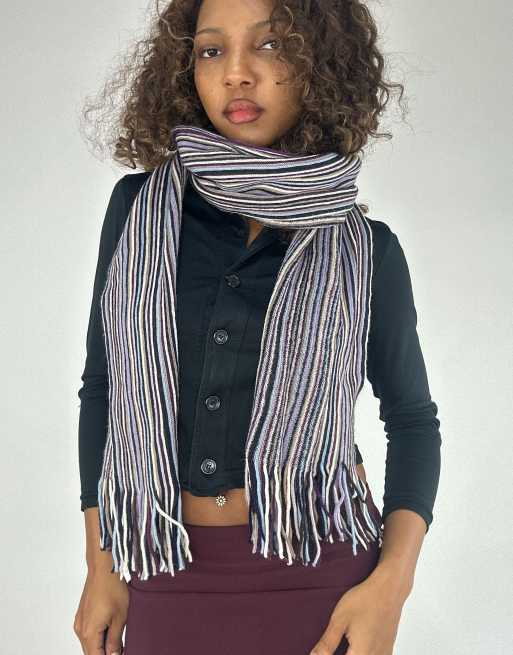 Vintage striped tassel scarf in purple