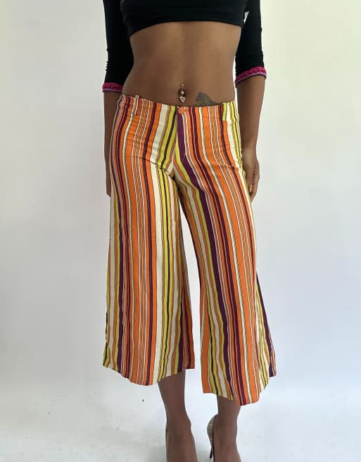 Vintage stripped cropped trousers in orange