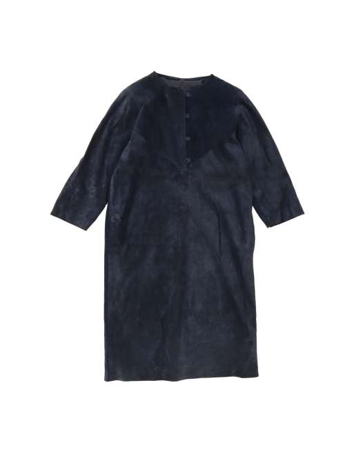 Vintage Suede 3/4 Sleeve Sheath Dress UK 16 Large In Blue
