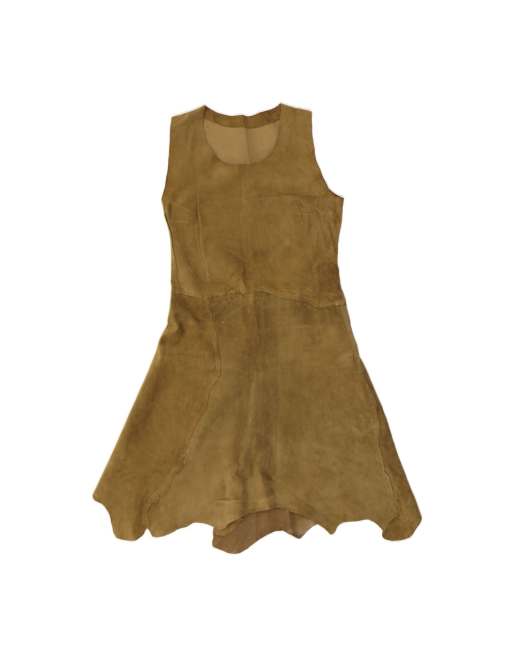 Vintage Suede A-line Dress UK 6 XS In Khaki