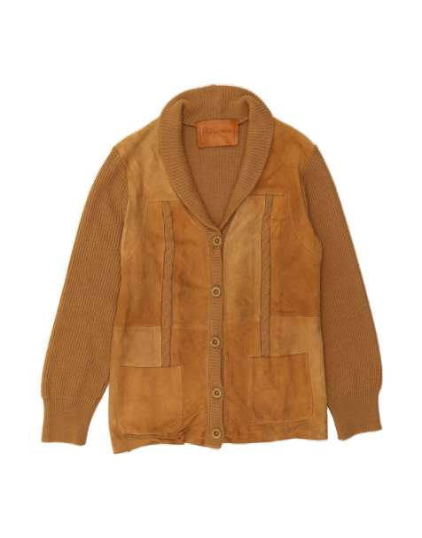 Vintage Suede Cardigan Sweater UK 14 Medium In Brown - view 1