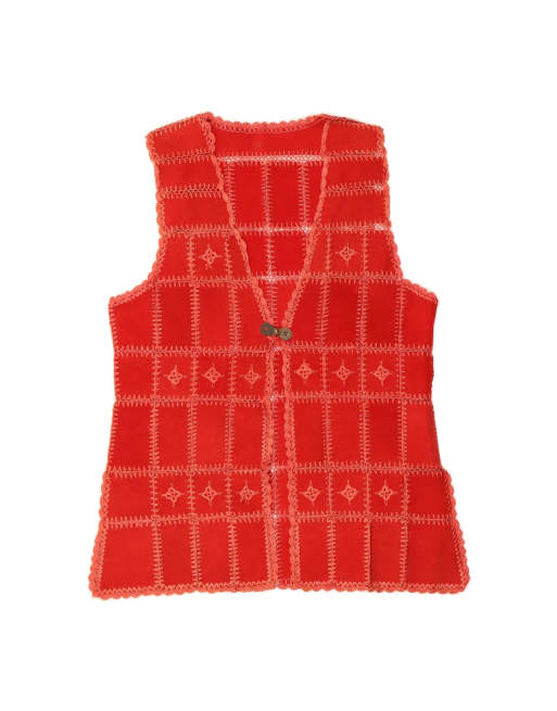 Vintage Suede Gilet UK 16 Large In Red