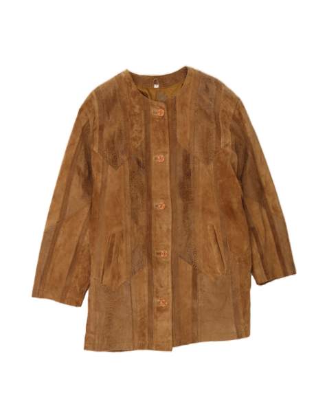 Vintage Suede Overcoat EU 42 Large In Brown Colourblock - view 1