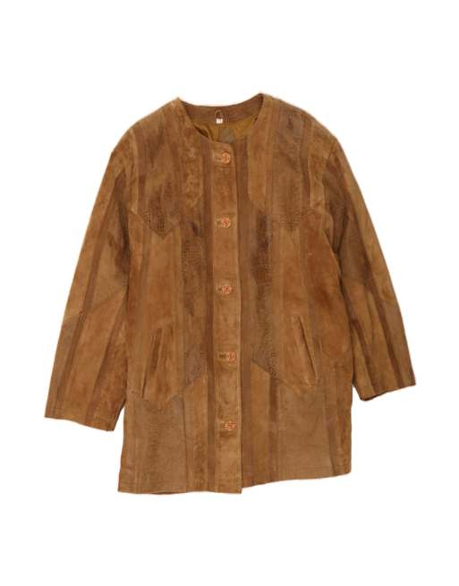 Vintage Suede Overcoat EU 42 Large In Brown Colourblock