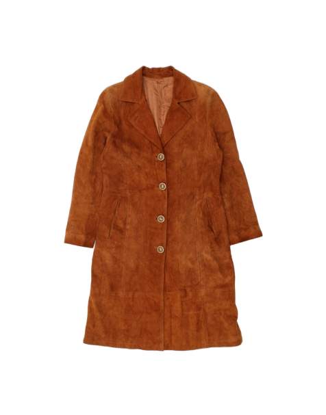 Vintage Suede Overcoat UK 14 Medium In Brown - view 1