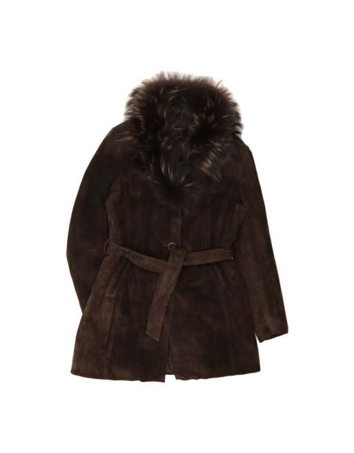Vintage Suede Overcoat UK 16 Large In Brown