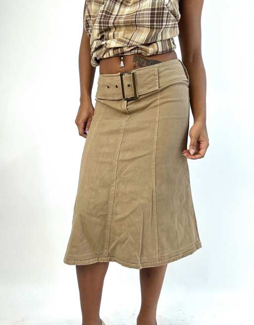 Vintage suede style midi skirt in tan