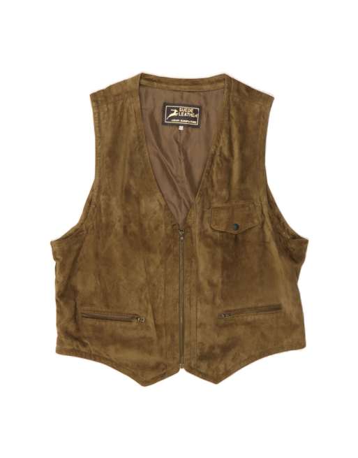 Vintage Suede Waistcoat It 54 XL In Khaki