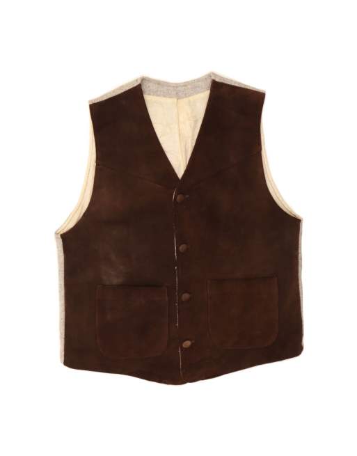 Vintage Suede Waistcoat Large In Brown Colourblock