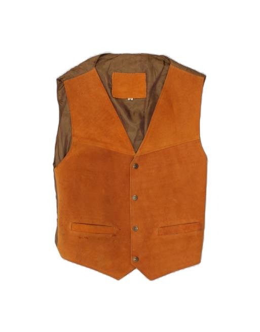 Vintage Suede Waistcoat Small In Brown Colourblock