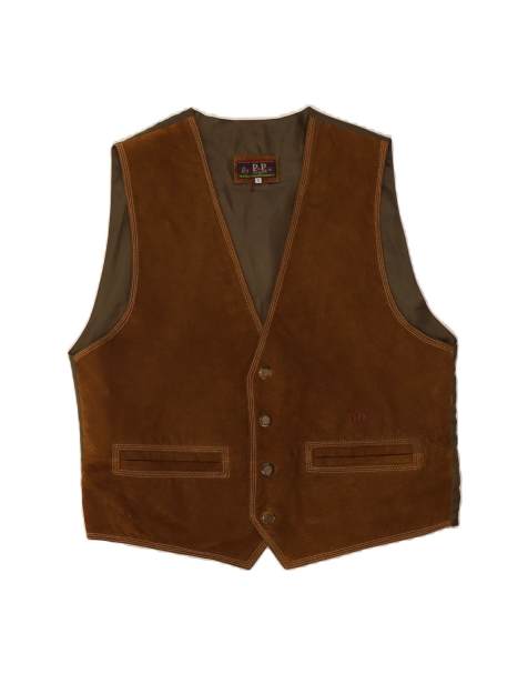 Vintage Suede Waistcoat Small In Brown - view 1