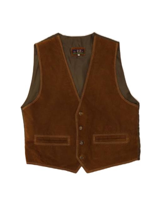 Vintage Suede Waistcoat Small In Brown