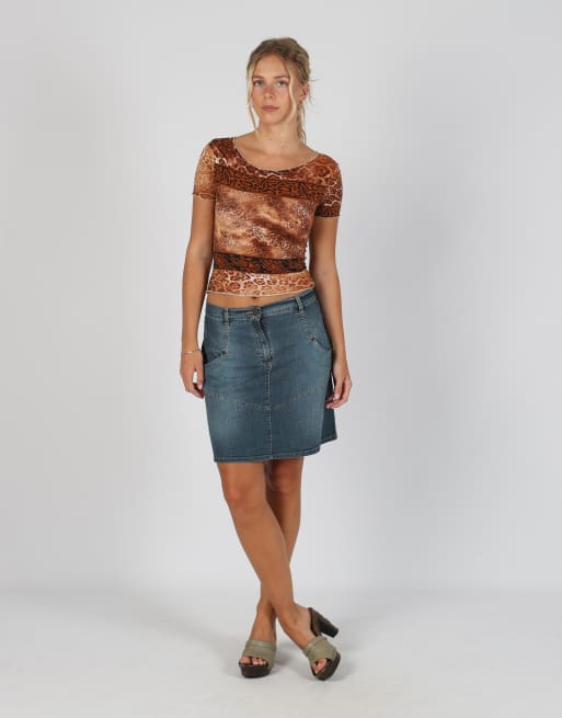 Vintage Sungold Jeans S denim midi skirt in blue