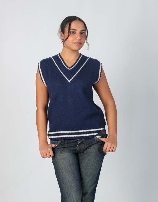 Vintage Superga L knitted jumper in navy blue