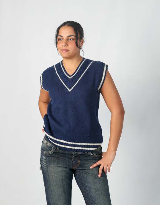 Vintage Superga L knitted jumper in navy blue, 3 of 4