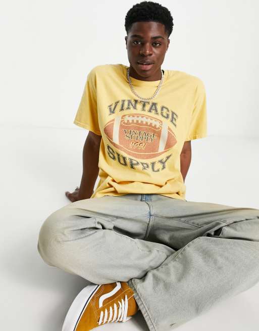 Vintage Supply 1991 collegiate print t-shirt in yellow, 3 of 4