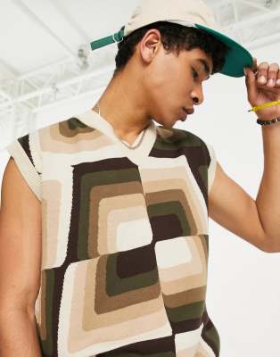 Vintage Supply Vintage Supply abstract knitted vest in brown