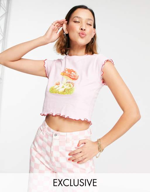 Vintage Supply - Baby - T-shirt à motif champignon vénéneux et ourlet ondulé