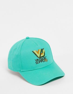Vintage Supply baseball cap in green with tv print