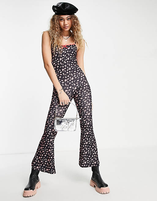 Women Vintage Supply bow detail jumpsuit in floral 
